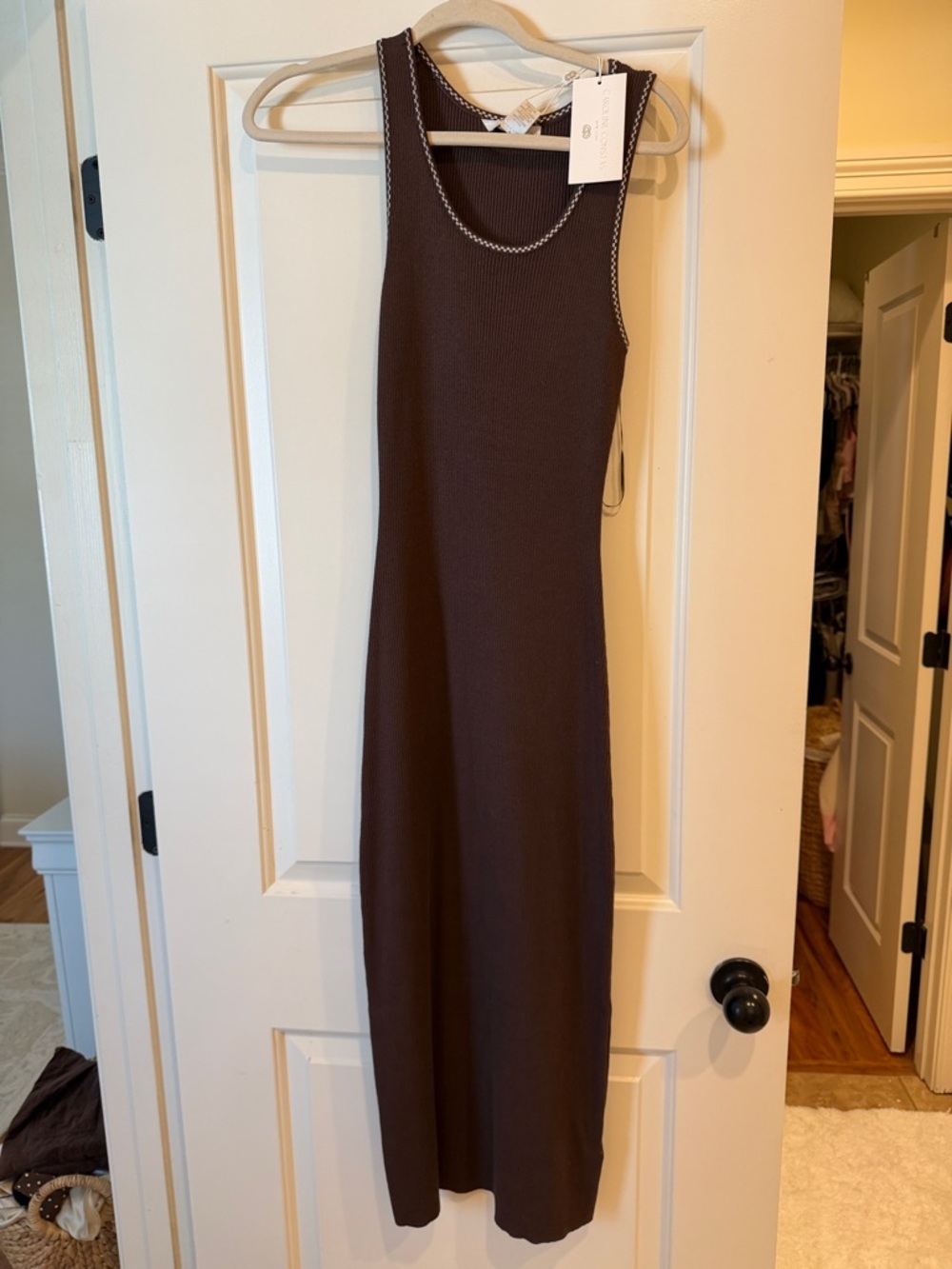 Caroline Constas Brown Sleeveless Maxi Dress with White Trim
